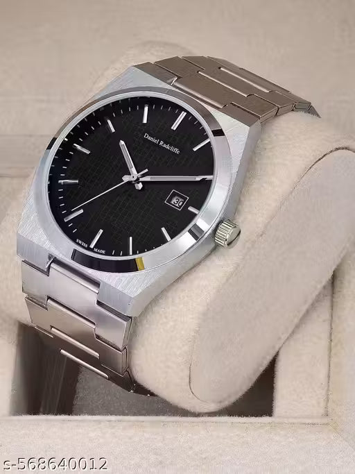 Men’s Silver Watch with Black Dial | Elegant Analog with Date Display